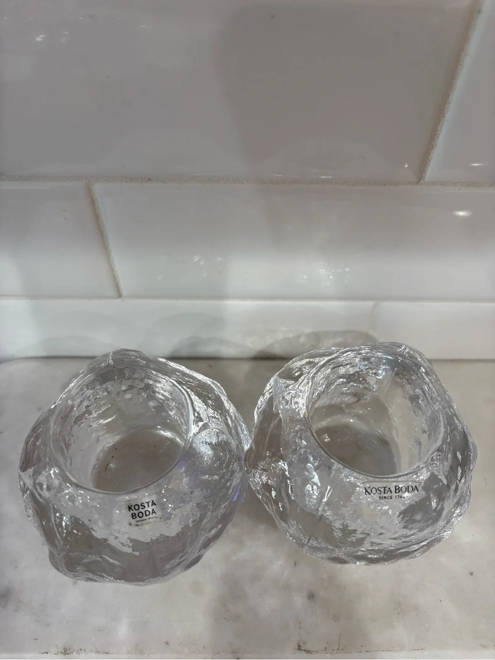 Kosta Boda Clear Textured Glass Votives - Pair